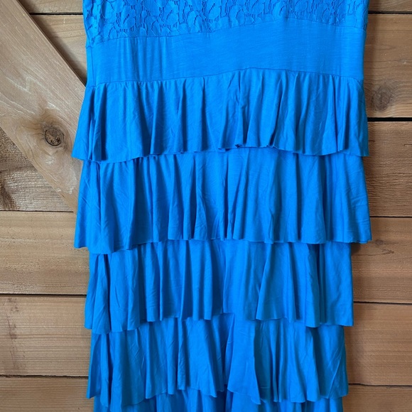 Color Fx Turquoise Ruffle Tier and Lace Sleeveless Dress - Picture 4 of 7